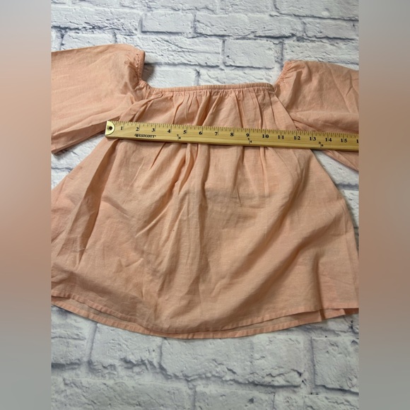 Express Light Coral Off-Shoulder Blouse. Linen Blend. - Picture 10 of 10